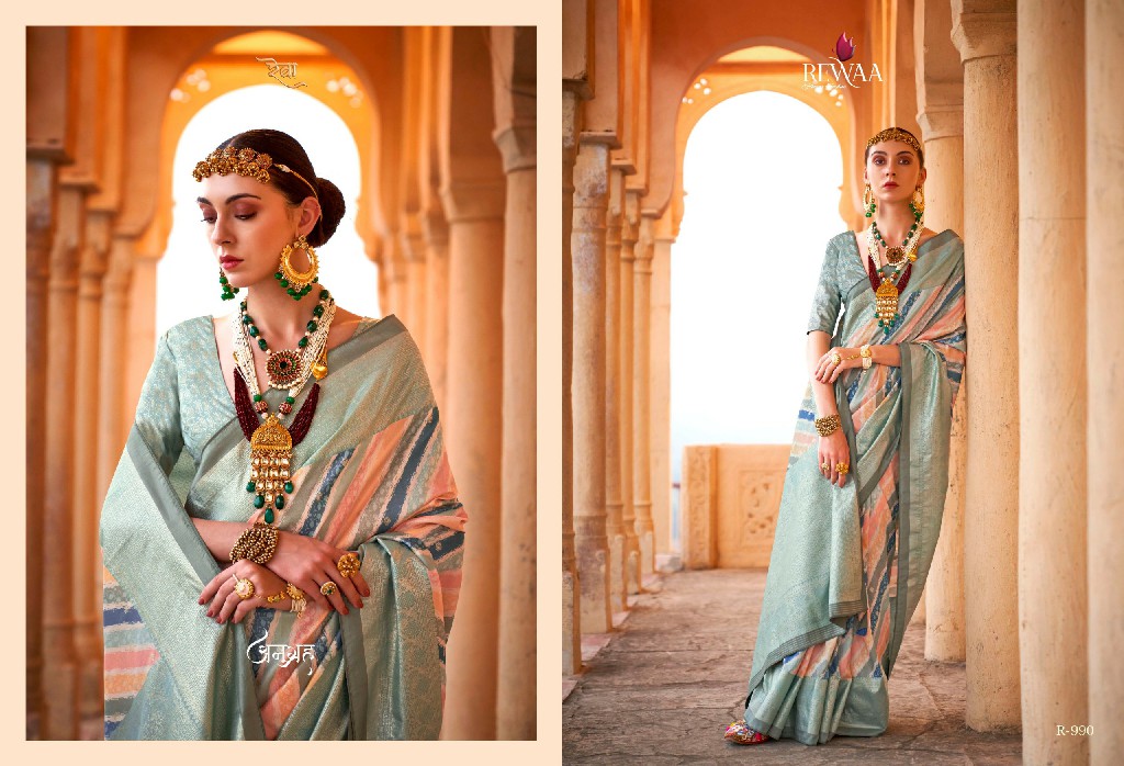 Rewaa Aanandam Wholesale Poly Viscose Silk With Extra Hub Print Function Wear Sarees