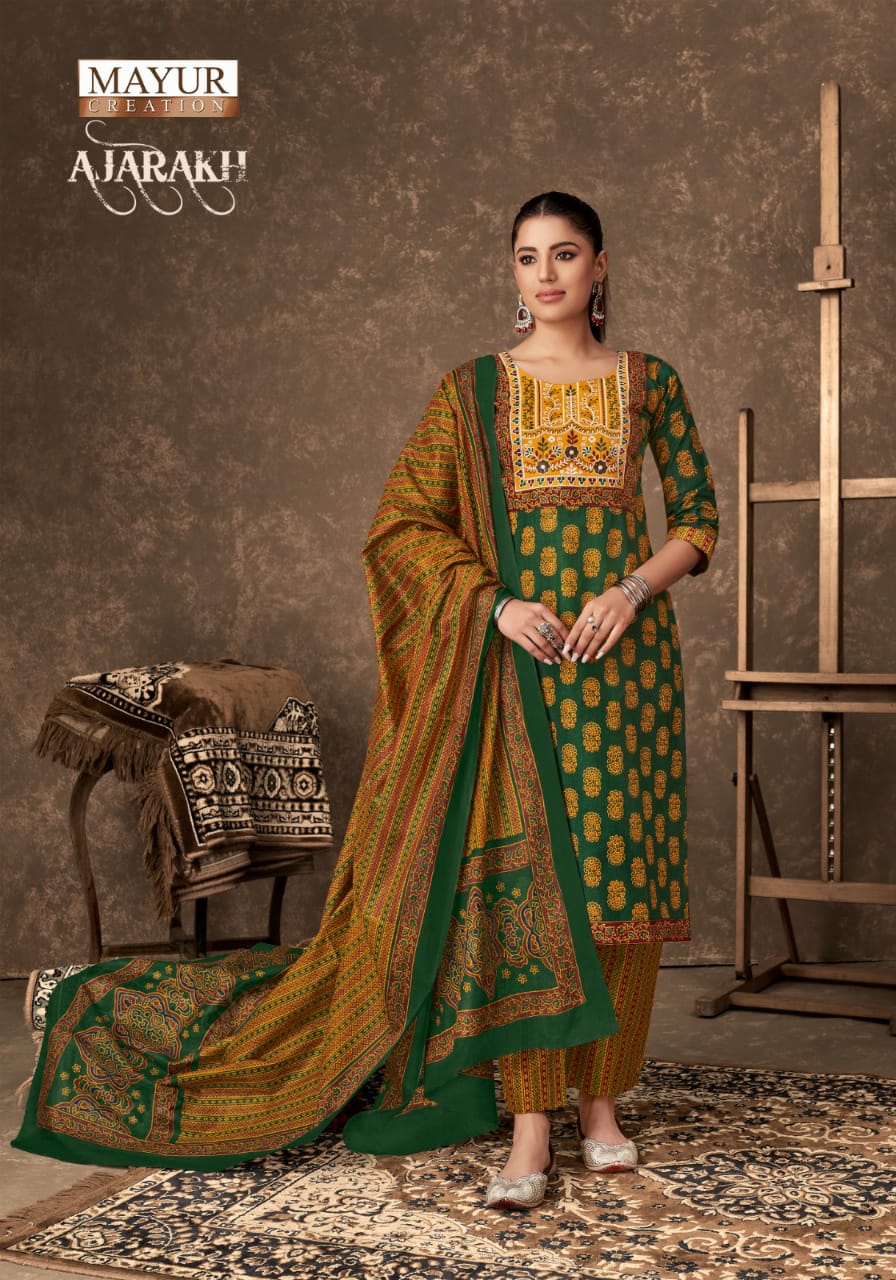 MAYUR CREATION AJARAKH VOL 4 COTTON THREAD WORK READYMADE 3PCS SET