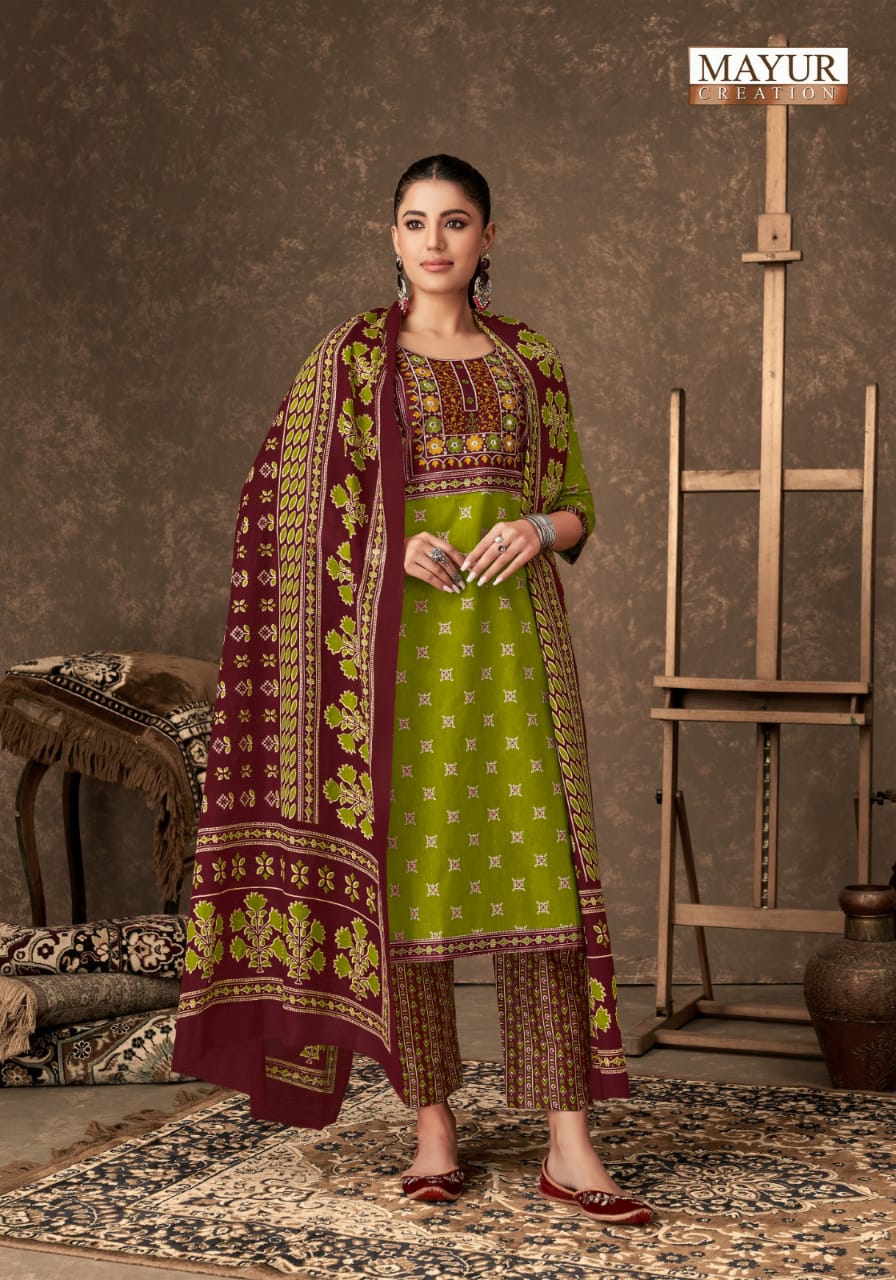 MAYUR CREATION AJARAKH VOL 4 COTTON THREAD WORK READYMADE 3PCS SET