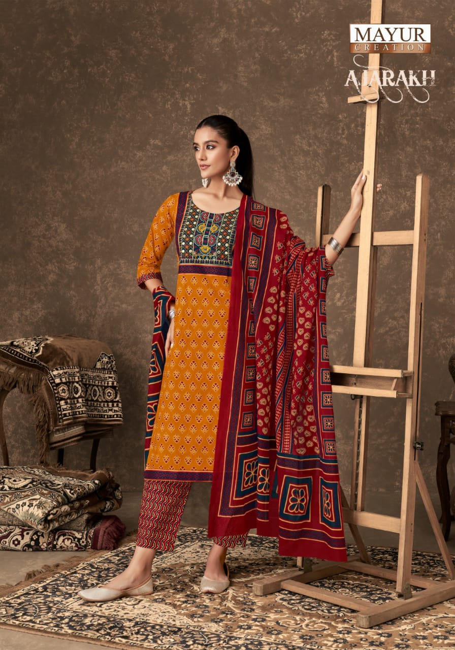 MAYUR CREATION AJARAKH VOL 4 COTTON THREAD WORK READYMADE 3PCS SET