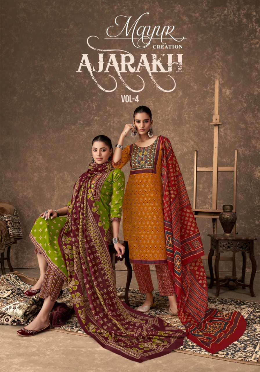 MAYUR CREATION AJARAKH VOL 4 COTTON THREAD WORK READYMADE 3PCS SET