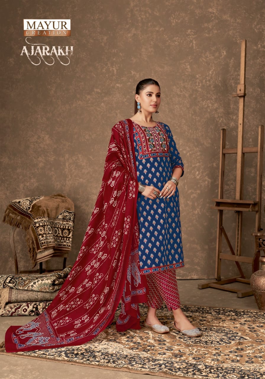 MAYUR CREATION AJARAKH VOL 4 COTTON THREAD WORK READYMADE 3PCS SET