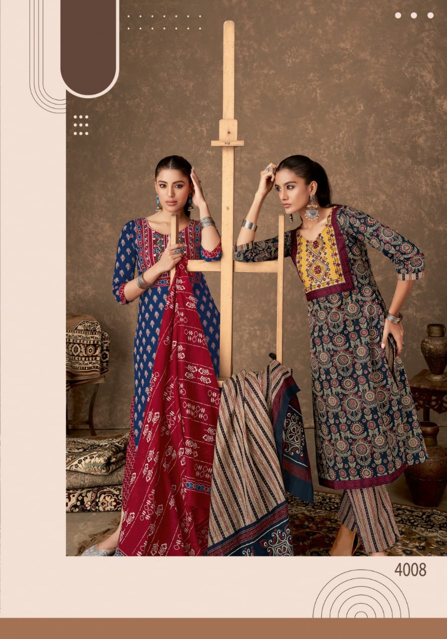 MAYUR CREATION AJARAKH VOL 4 COTTON THREAD WORK READYMADE 3PCS SET
