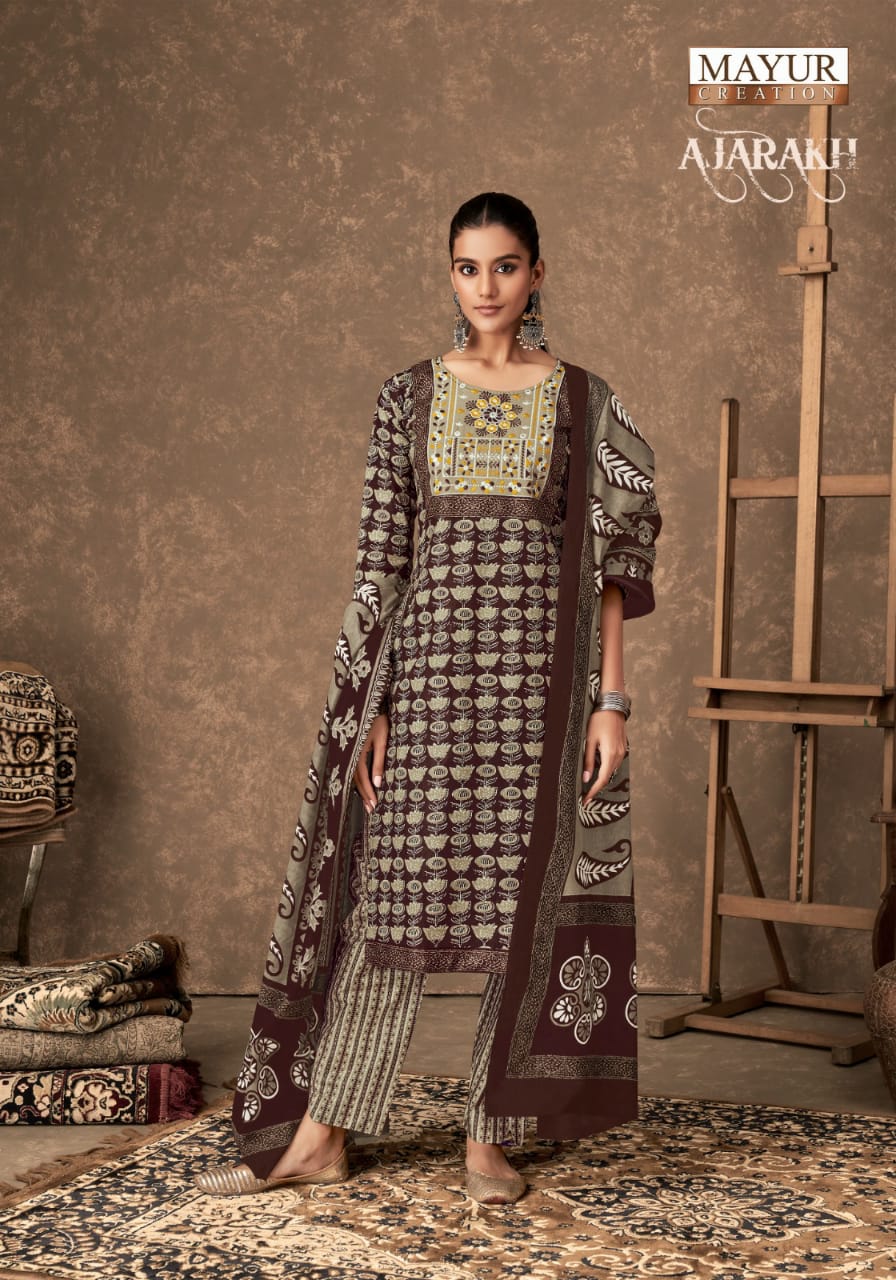 MAYUR CREATION AJARAKH VOL 4 COTTON THREAD WORK READYMADE 3PCS SET