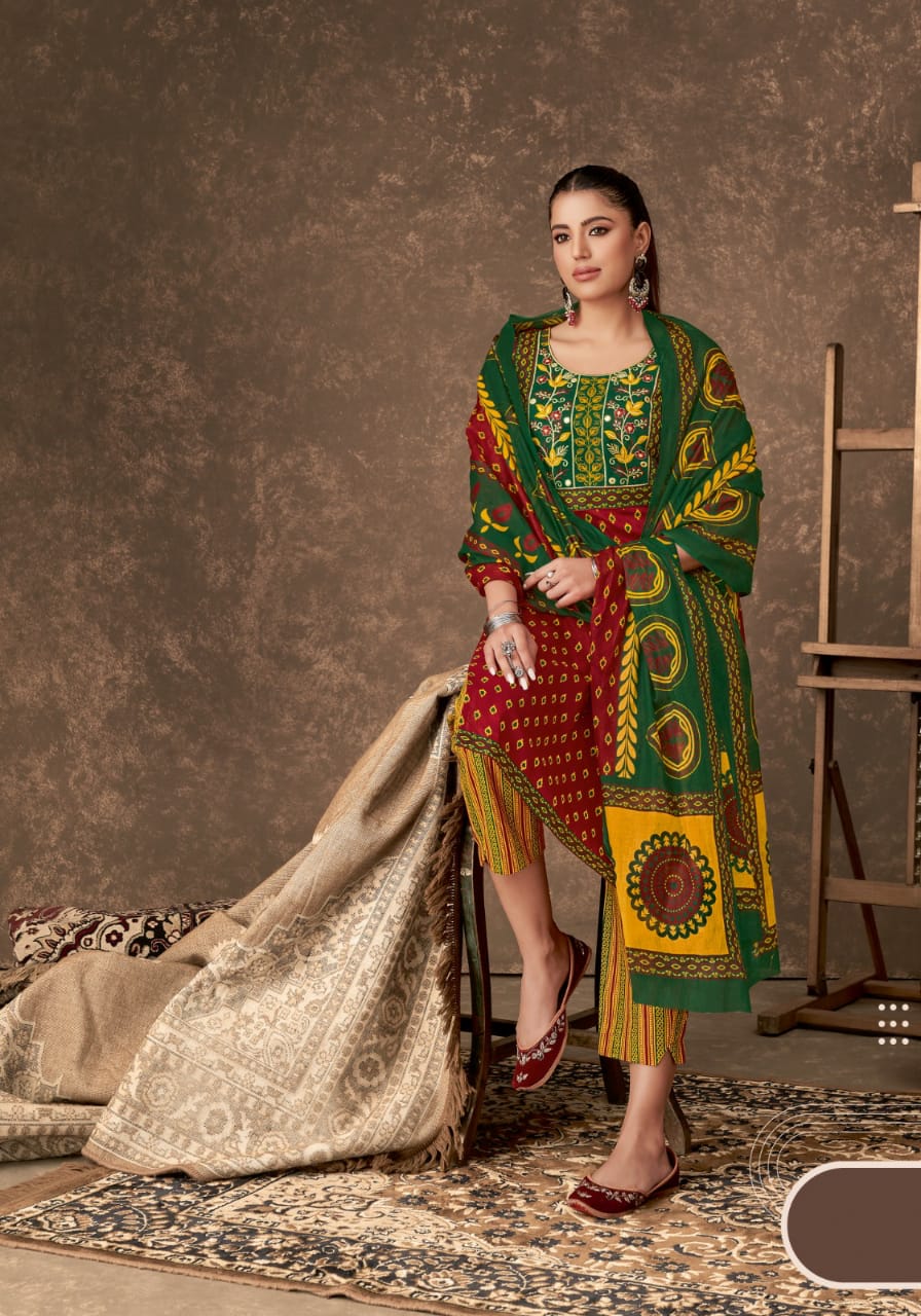 MAYUR CREATION AJARAKH VOL 4 COTTON THREAD WORK READYMADE 3PCS SET