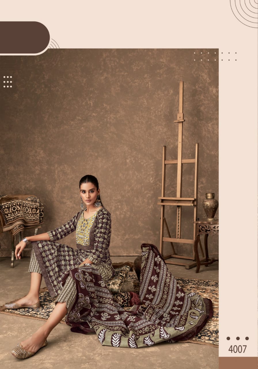 MAYUR CREATION AJARAKH VOL 4 COTTON THREAD WORK READYMADE 3PCS SET