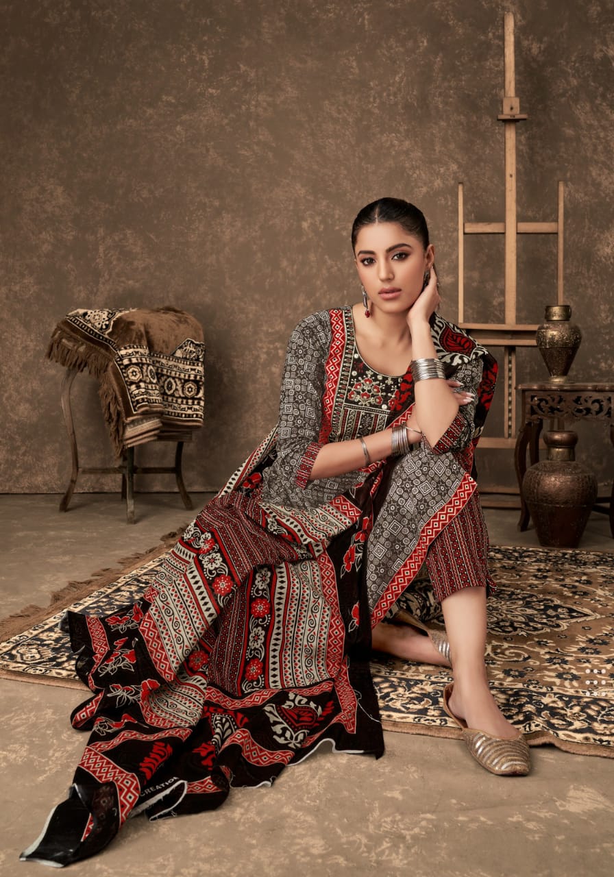 MAYUR CREATION AJARAKH VOL 4 COTTON THREAD WORK READYMADE 3PCS SET