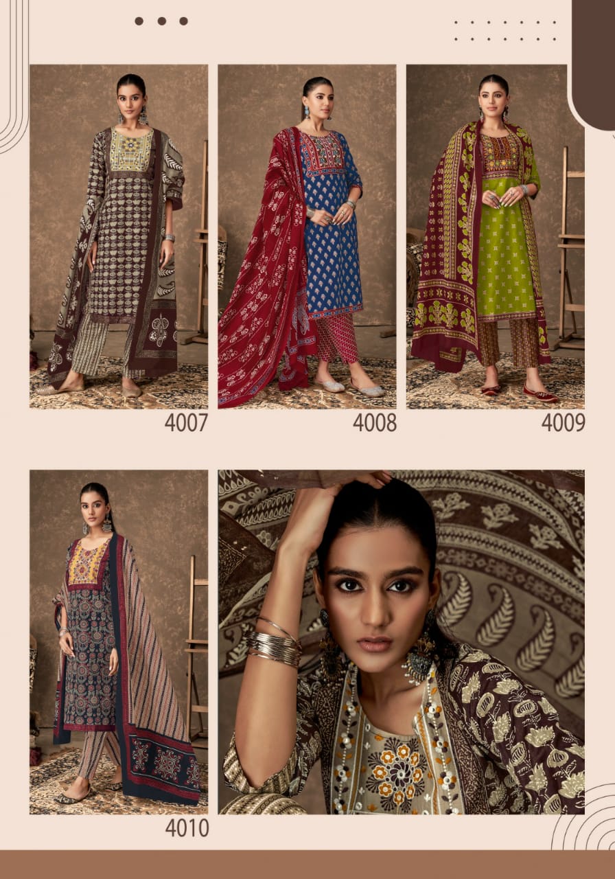 MAYUR CREATION AJARAKH VOL 4 COTTON THREAD WORK READYMADE 3PCS SET