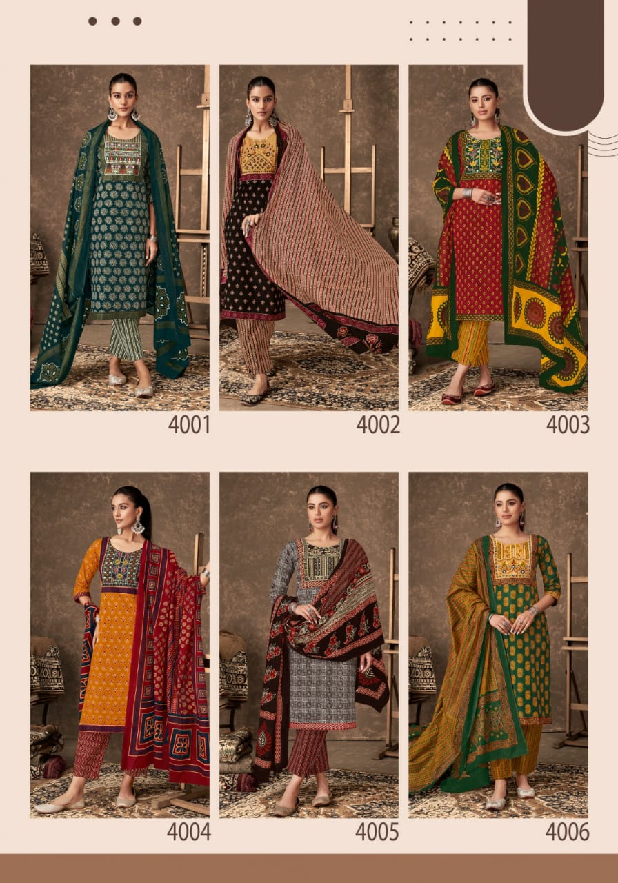 MAYUR CREATION AJARAKH VOL 4 COTTON THREAD WORK READYMADE 3PCS SET