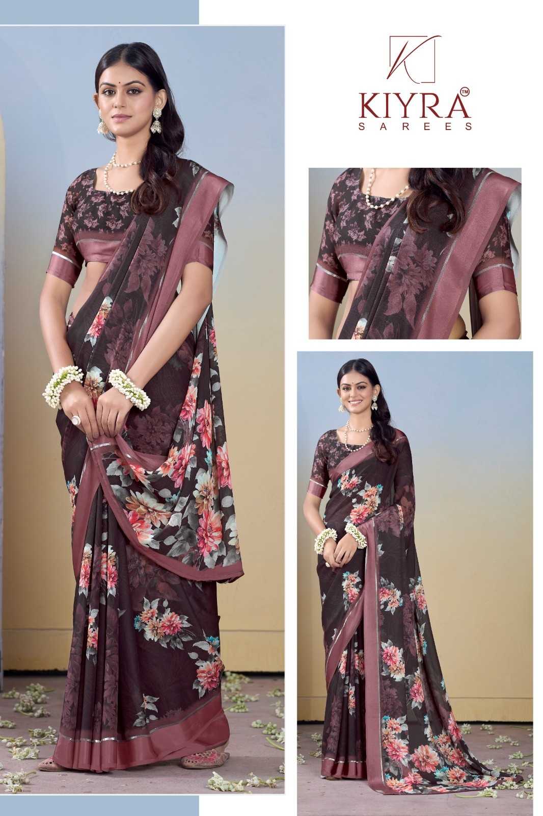 gulmohar by kiyra dull moss unique colours saree with fancy blouse