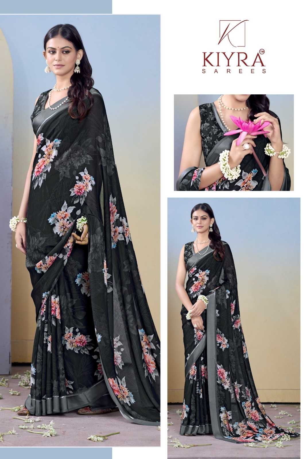 gulmohar by kiyra dull moss unique colours saree with fancy blouse