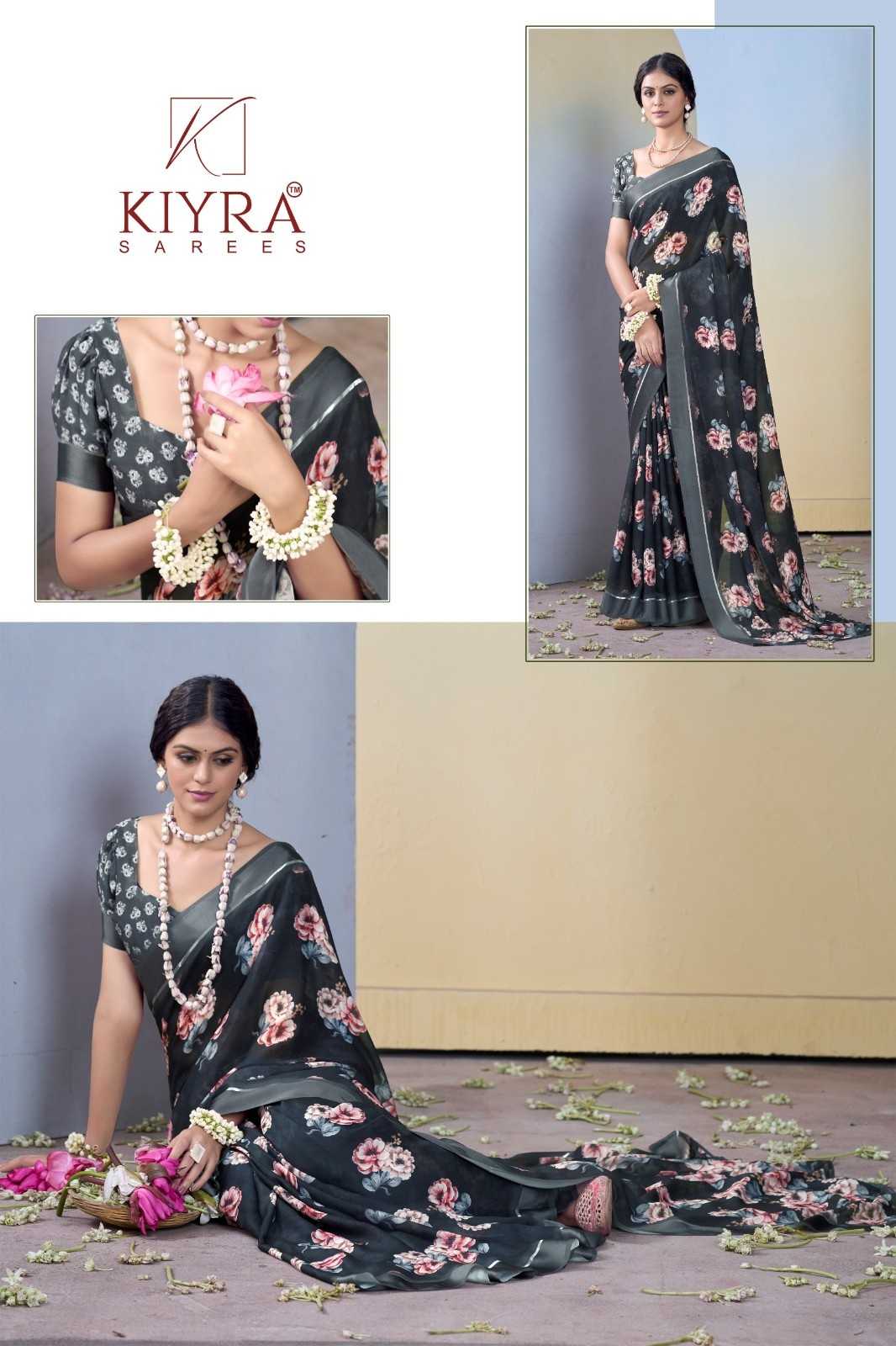 gulmohar by kiyra dull moss unique colours saree with fancy blouse