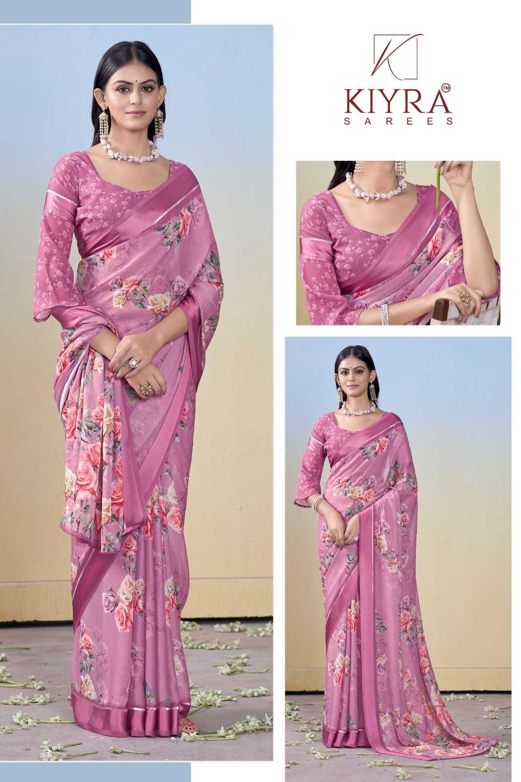 gulmohar by kiyra dull moss unique colours saree with fancy blouse