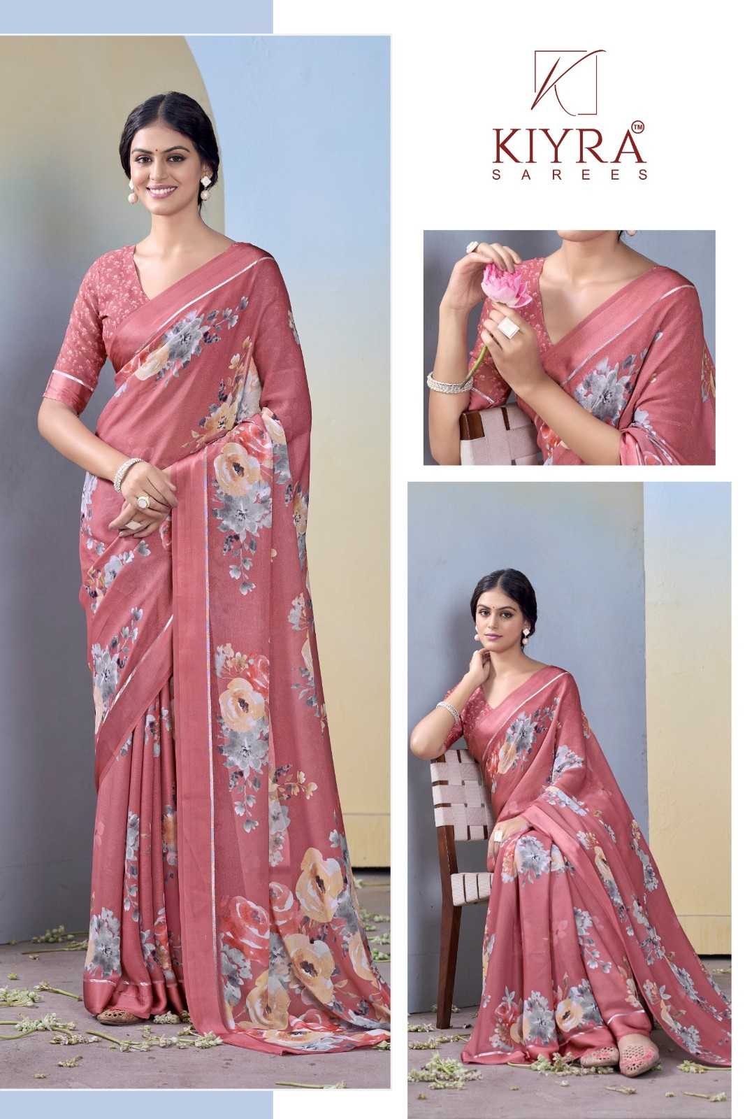 gulmohar by kiyra dull moss unique colours saree with fancy blouse