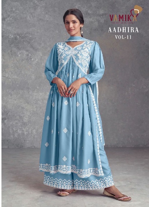 aadhira vol 11 by vamika nayra style rayon readymade suits with plazzo