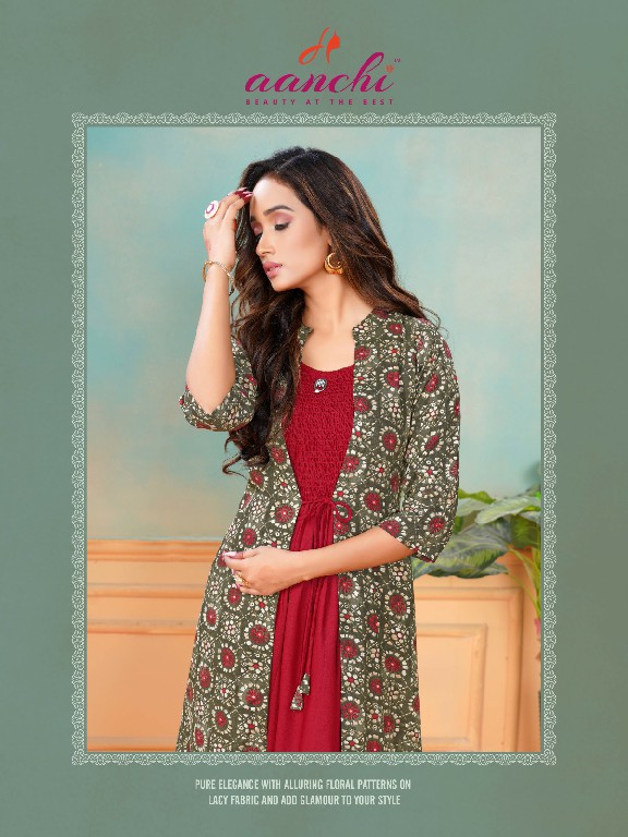 aanchi prena rayon print readymade fancy attach jacket style kurti