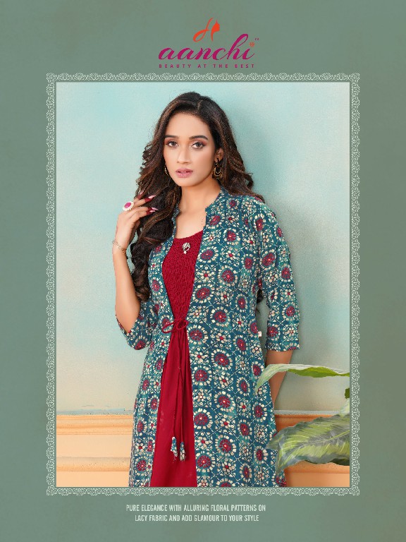 aanchi prena rayon print readymade fancy attach jacket style kurti