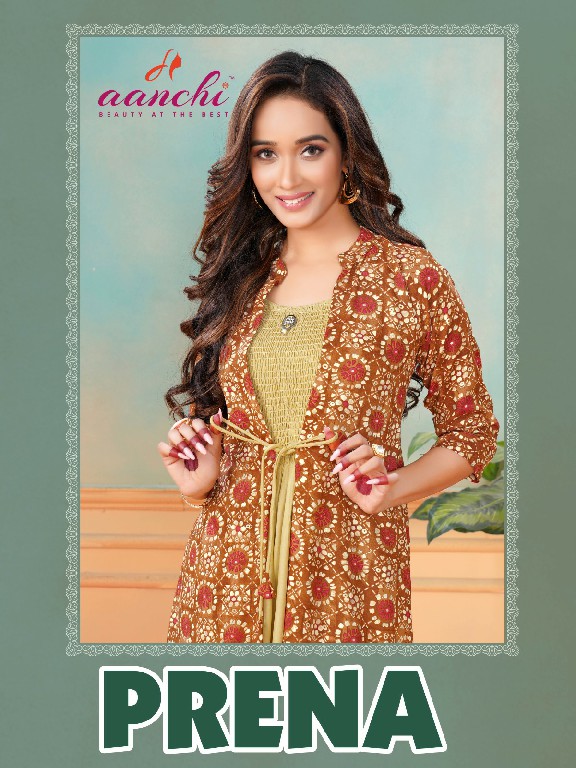 aanchi prena rayon print readymade fancy attach jacket style kurti