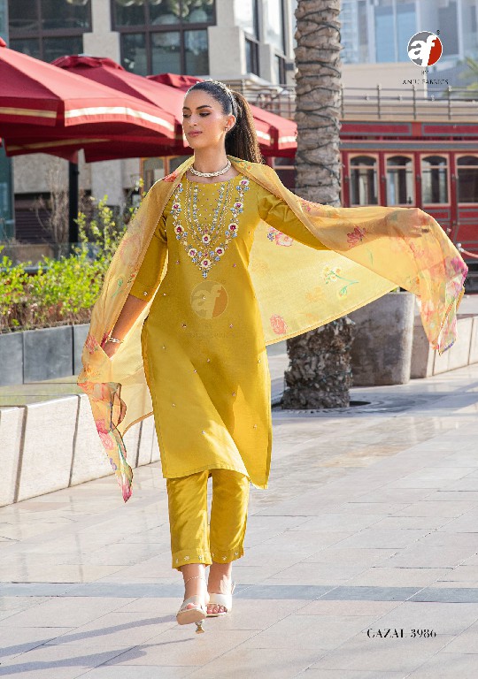 Anju Gazal Vol-5 Wholesale Viscose By Nylon Kurti Pant With Dupatta Catalog