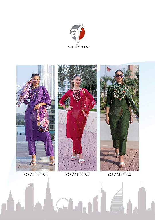 Anju Gazal Vol-5 Wholesale Viscose By Nylon Kurti Pant With Dupatta Catalog