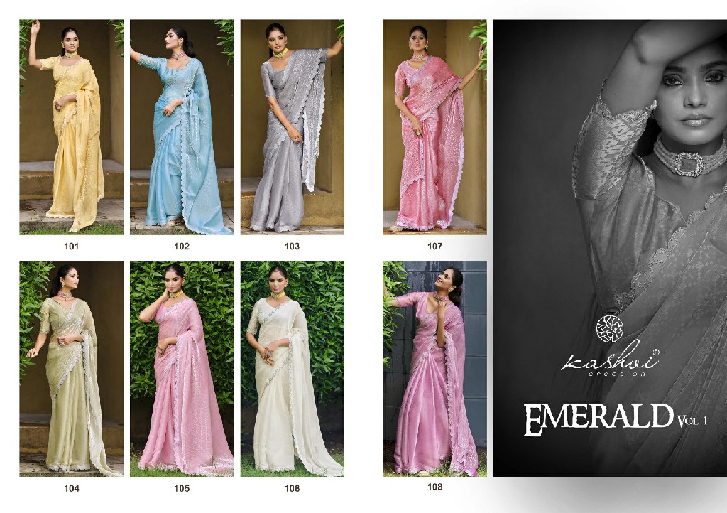 Kashvi Emerald Vol-1 Wholesale Swaroski Cutwork Lace Function Wear Sarees