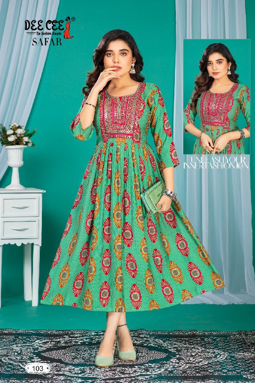 Dee Cee Safar Wholesale Vatican Foil Print Flaired Long Kurtis