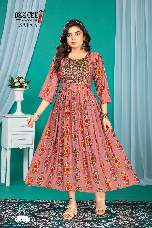 Dee Cee Safar Wholesale Vatican Foil Print Flaired Long Kurtis