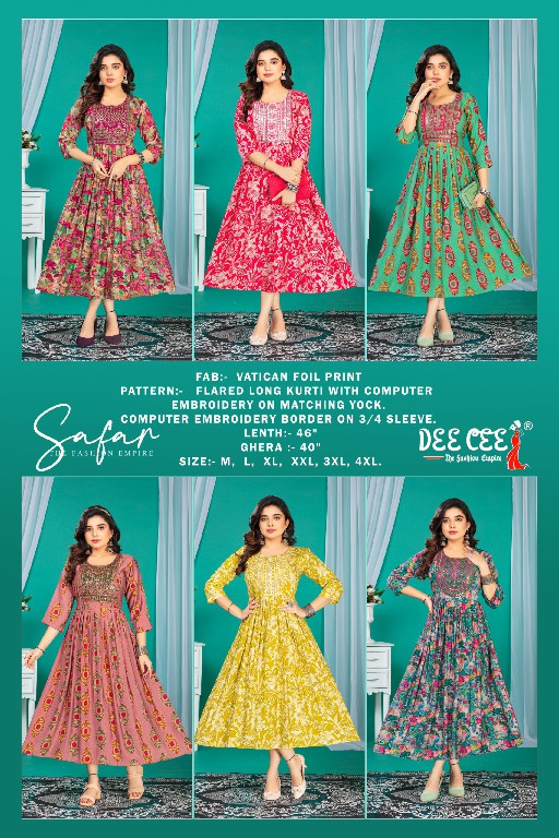 Dee Cee Safar Wholesale Vatican Foil Print Flaired Long Kurtis