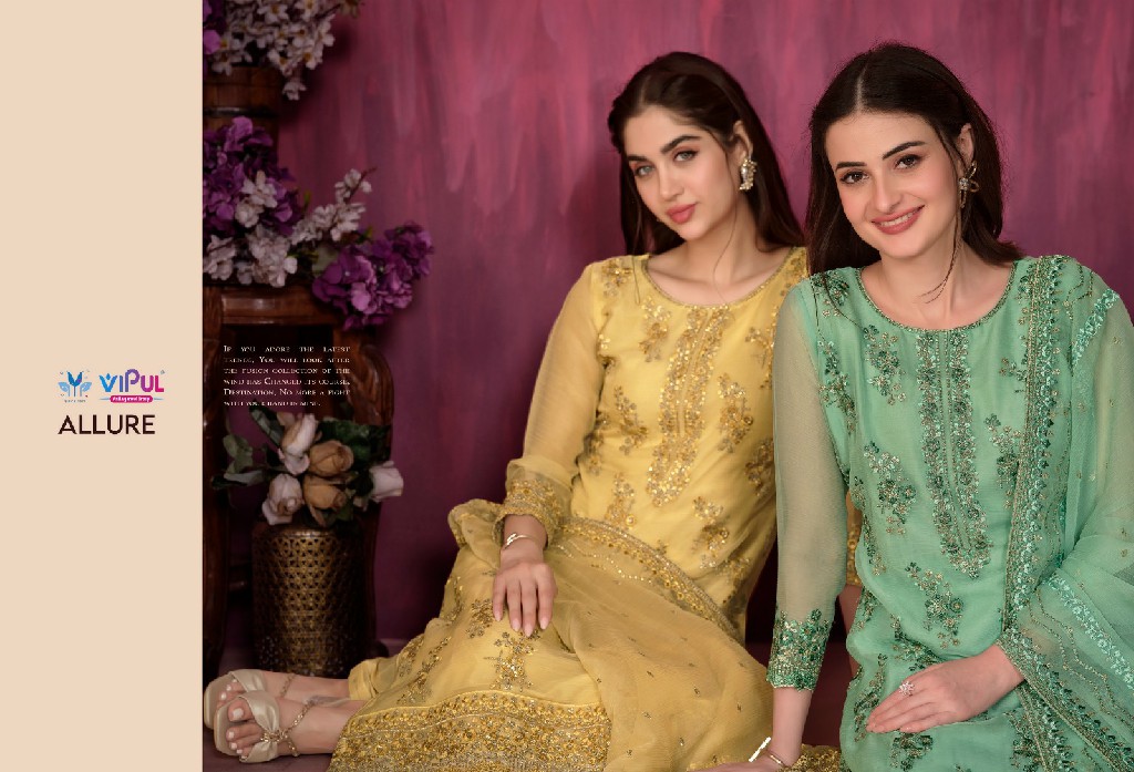 Vipul Allure Wholesale Soft Organza Chiffon With Heavy Embroidery Party Wear Suits