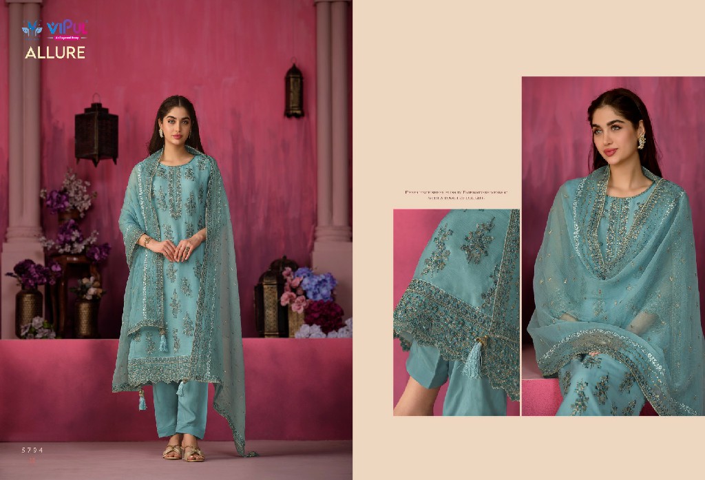 Vipul Allure Wholesale Soft Organza Chiffon With Heavy Embroidery Party Wear Suits