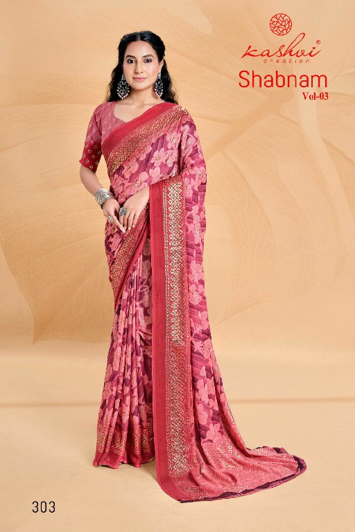 kashvi creation shabnam vol 3 dull moss foil print saree