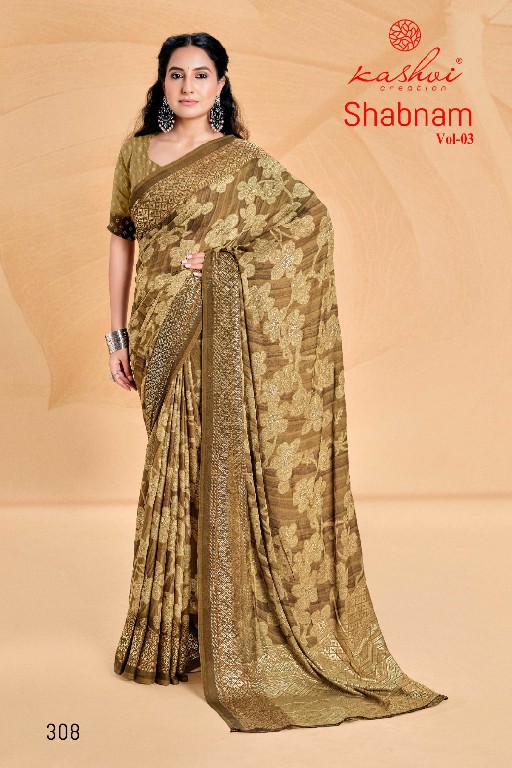 kashvi creation shabnam vol 3 dull moss foil print saree