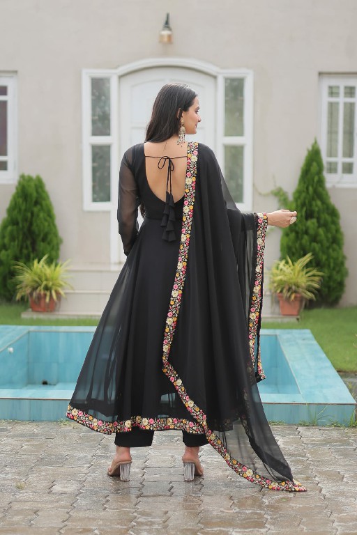 Banwery anishka embroidery georgette readymade combo gown with dupatta