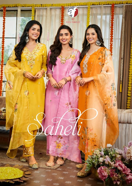 Anju Saheli Wholesale Pure Tissue Shimmer Kurtis With Pant And Dupatta
