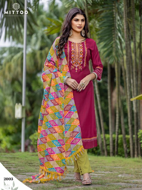 Mittoo Aaradhna Wholesale Viscose Weaving Kurtis With Pant And Dupatta