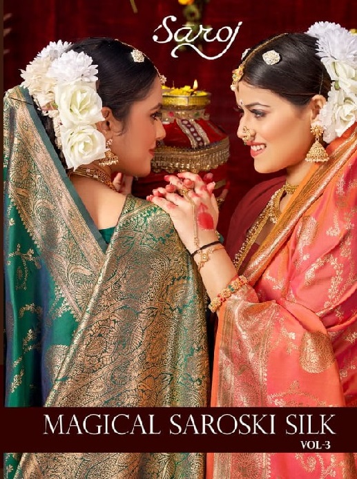 Saroj Magical Saroski Silk Vol-3 Wholesale Dual Two Tone With Heavy Work Sarees