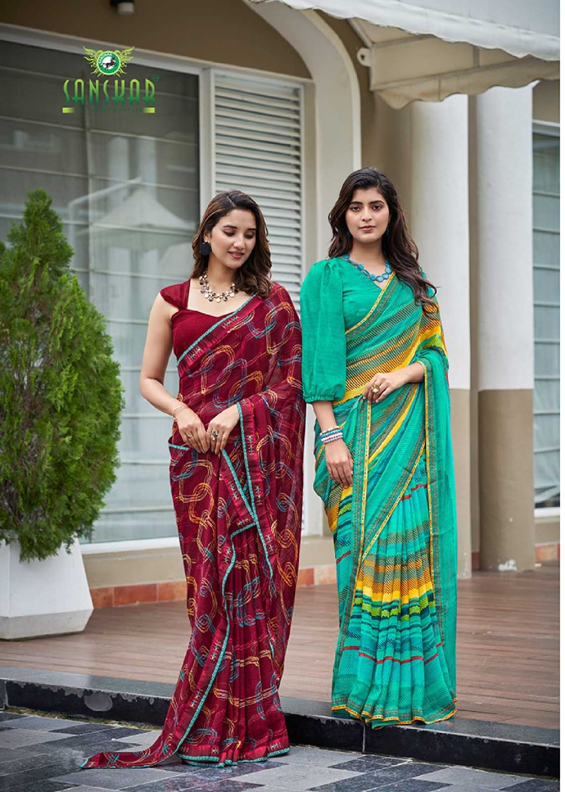 radhe by sanskar tex prints georgette new trendy saree wholesaler