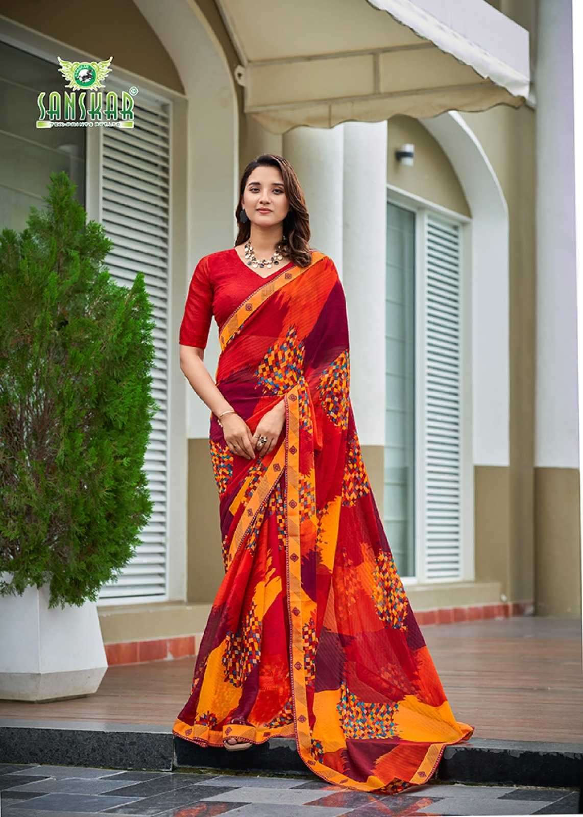 radhe by sanskar tex prints georgette new trendy saree wholesaler