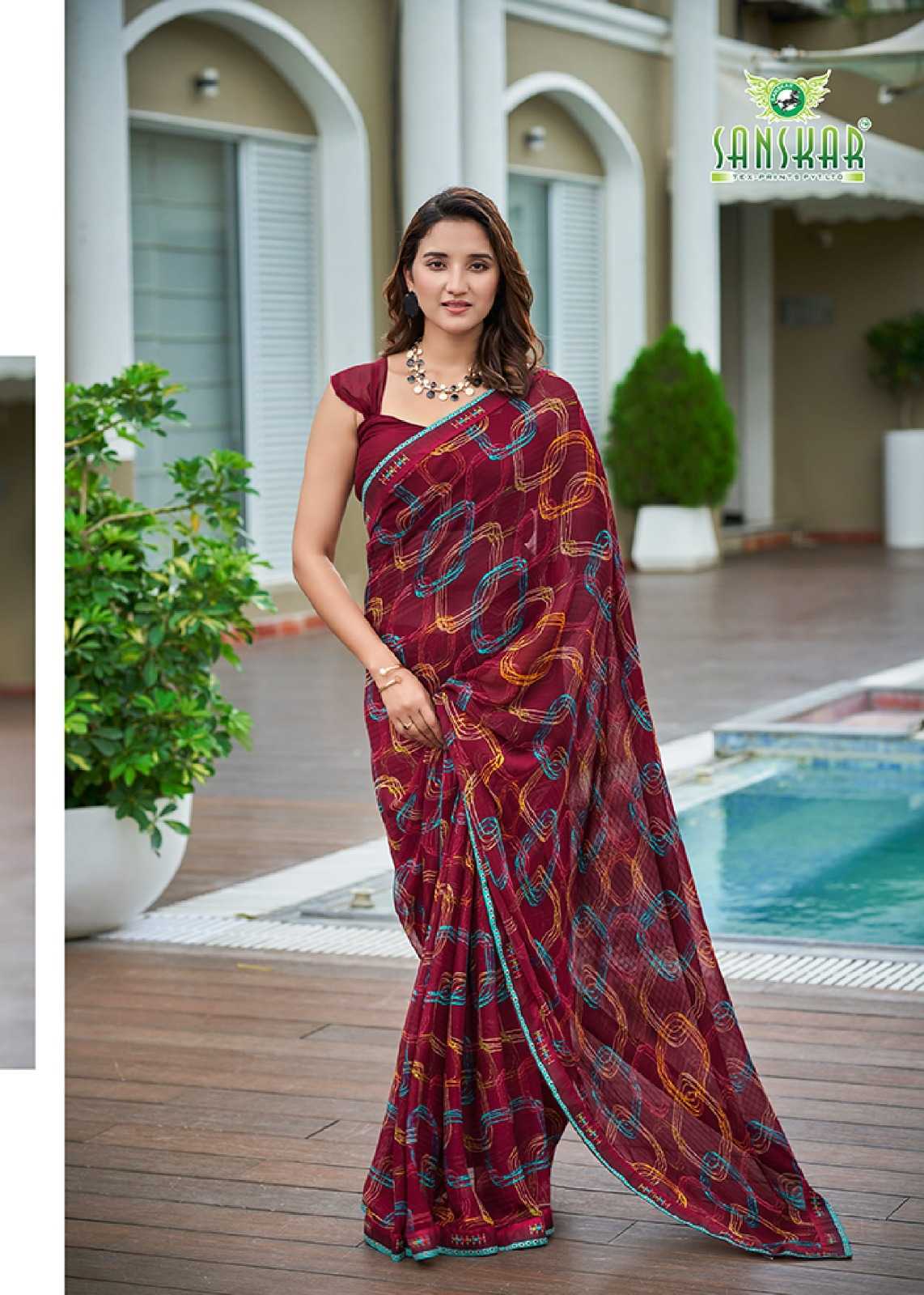 radhe by sanskar tex prints georgette new trendy saree wholesaler