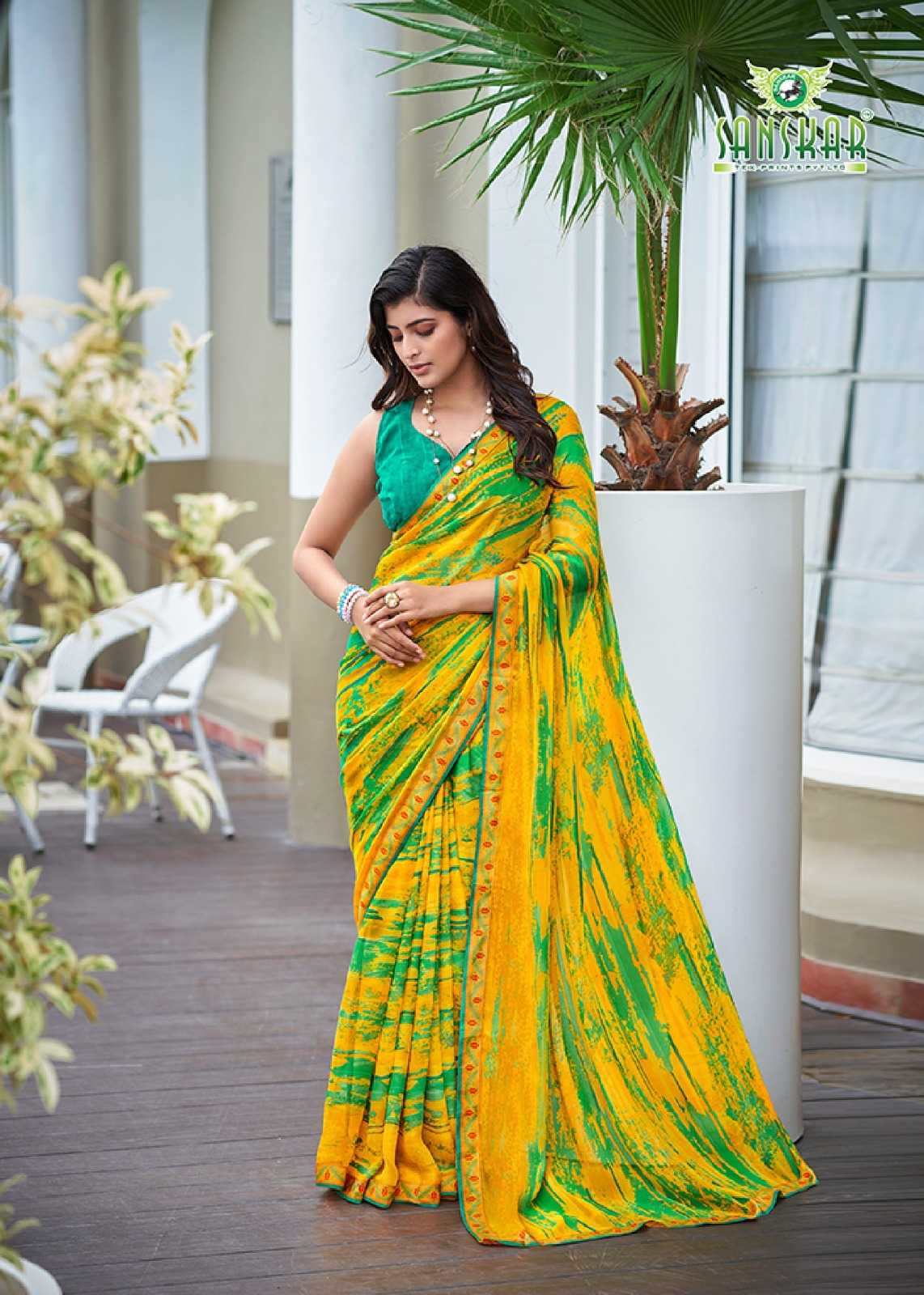 radhe by sanskar tex prints georgette new trendy saree wholesaler