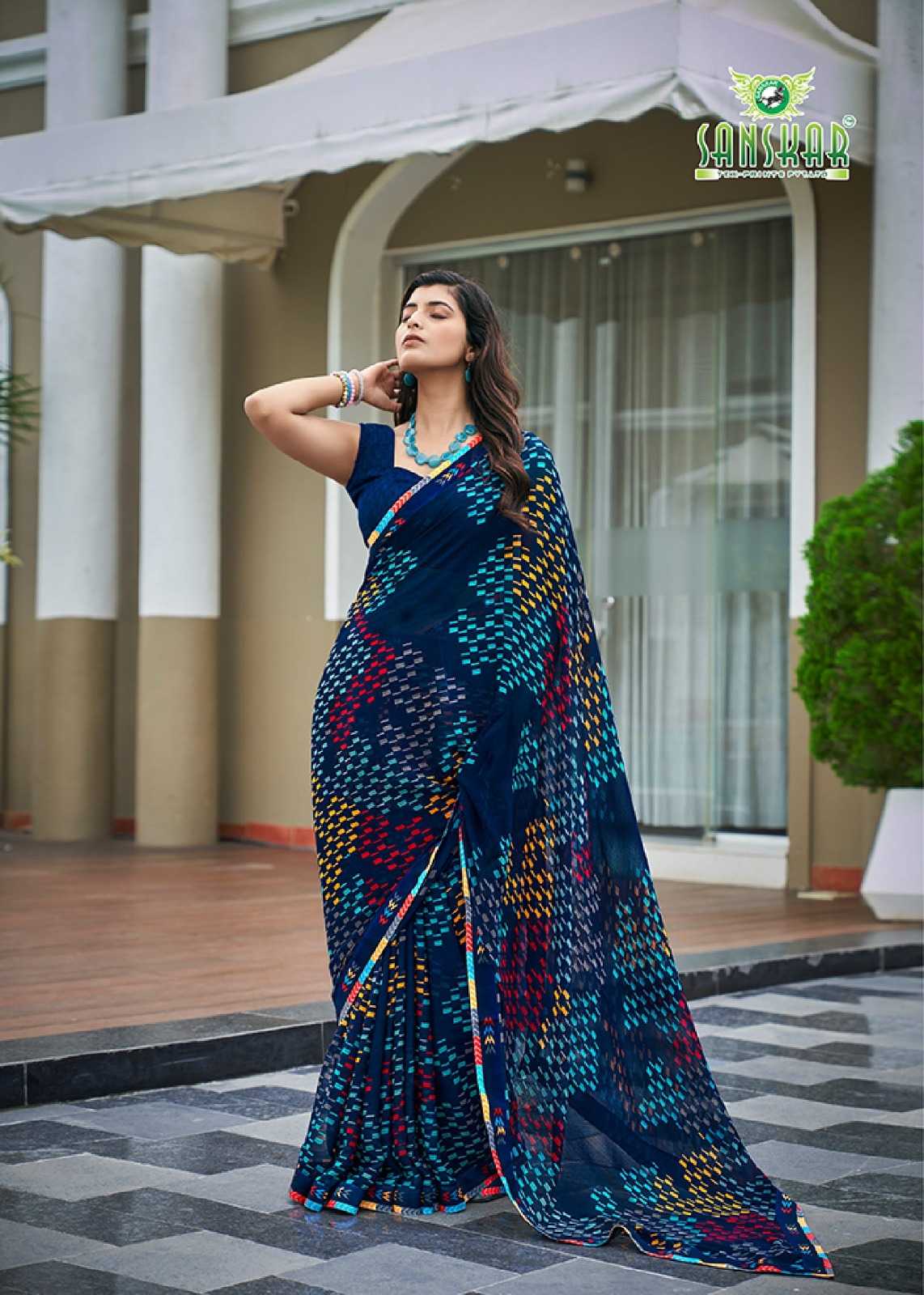 radhe by sanskar tex prints georgette new trendy saree wholesaler