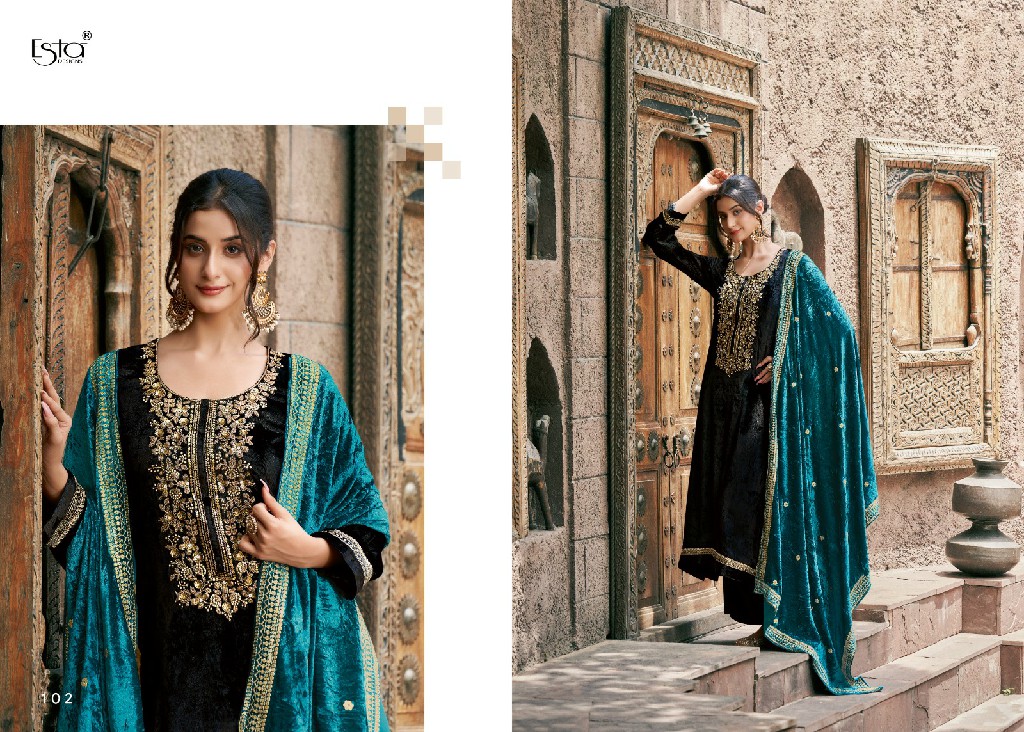 esta naqush pure silk velvet winter collection designer suits