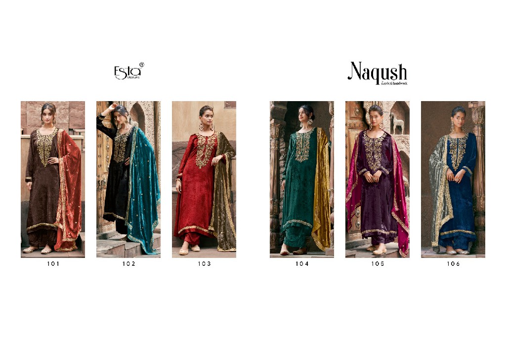 esta naqush pure silk velvet winter collection designer suits