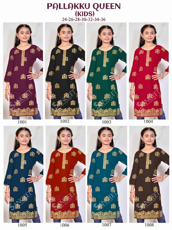 Sangeet pallakku queen full stitch rayon gold print fancy kids short kurti supplier