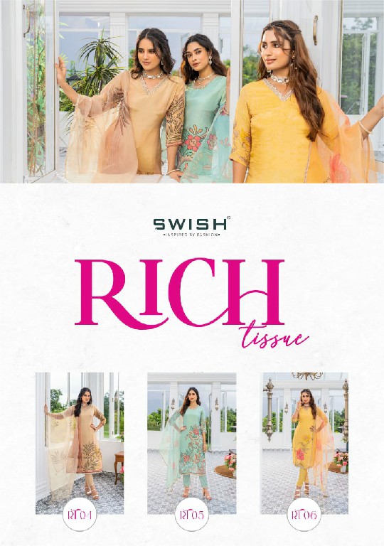 Swish Rich Tissue Wholesale Readymade Straight Cut Kurtis With Pant And Dupatta