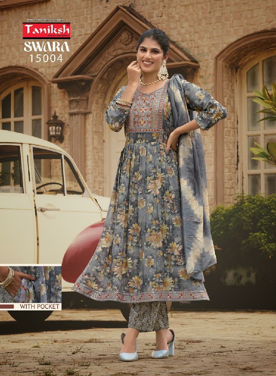 Taniksh Swara Vol-15 Wholesale Capsule Rayon Print With Work Kurtis With Pant And Dupatta