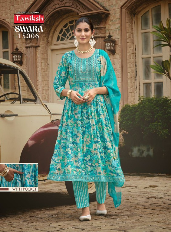 Taniksh Swara Vol-15 Wholesale Capsule Rayon Print With Work Kurtis With Pant And Dupatta