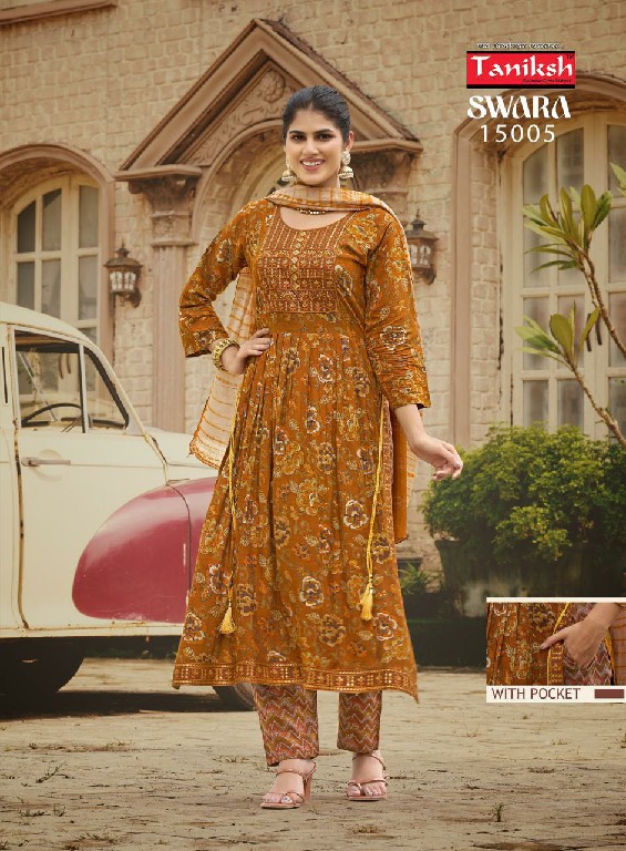 Taniksh Swara Vol-15 Wholesale Capsule Rayon Print With Work Kurtis With Pant And Dupatta