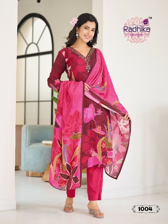 Radhika Lifestyle Festive Dairies Vol-1 Wholesale Muslin Print With Handwork Top With Pant And Dupatta