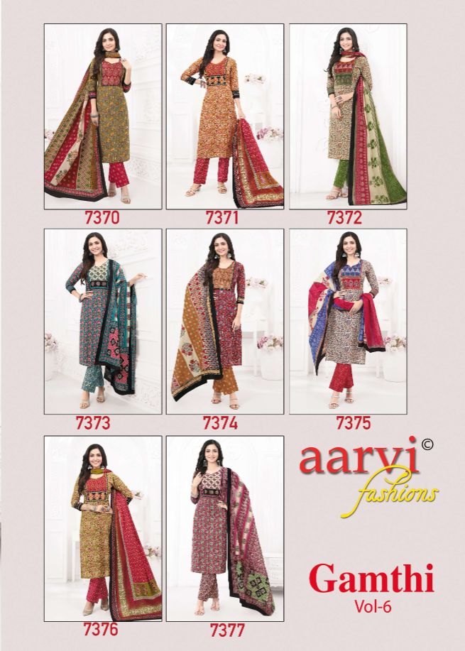 Aarvi Gamthi Vol-6 Wholesale Ready Made Tops With Pant And Dupatta